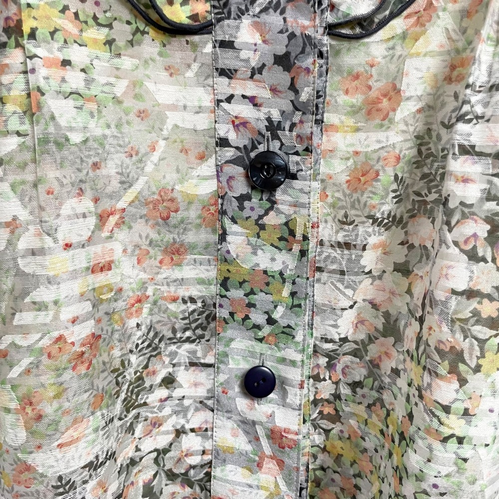 Sheer Floral Ruffle Blouse Button‎ Up Sz Large Cottage Romantic Feminine - Picture 5 of 9